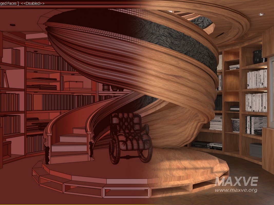 wooden spiral staircase in a room with bookshelves - Image 5