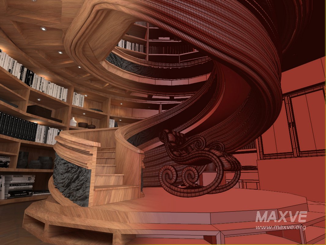 wooden spiral staircase in a room with bookshelves - Image 4