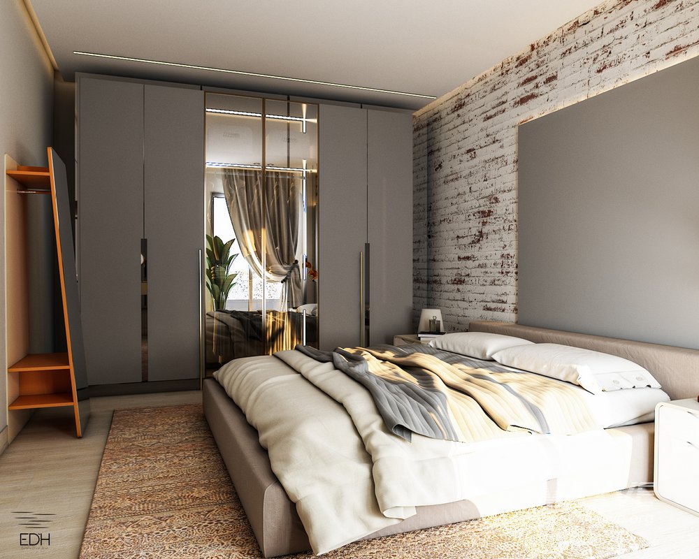 3D Bedroom scene with brick wall - Image 3