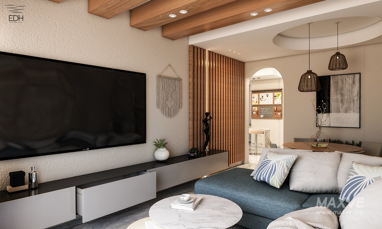 3D Scene of a cozy tiny Reception with dining table , Kitchen, and Entrance Lobby - Image 2