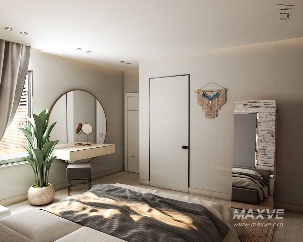 3D Bedroom scene with brick wall - Image 2