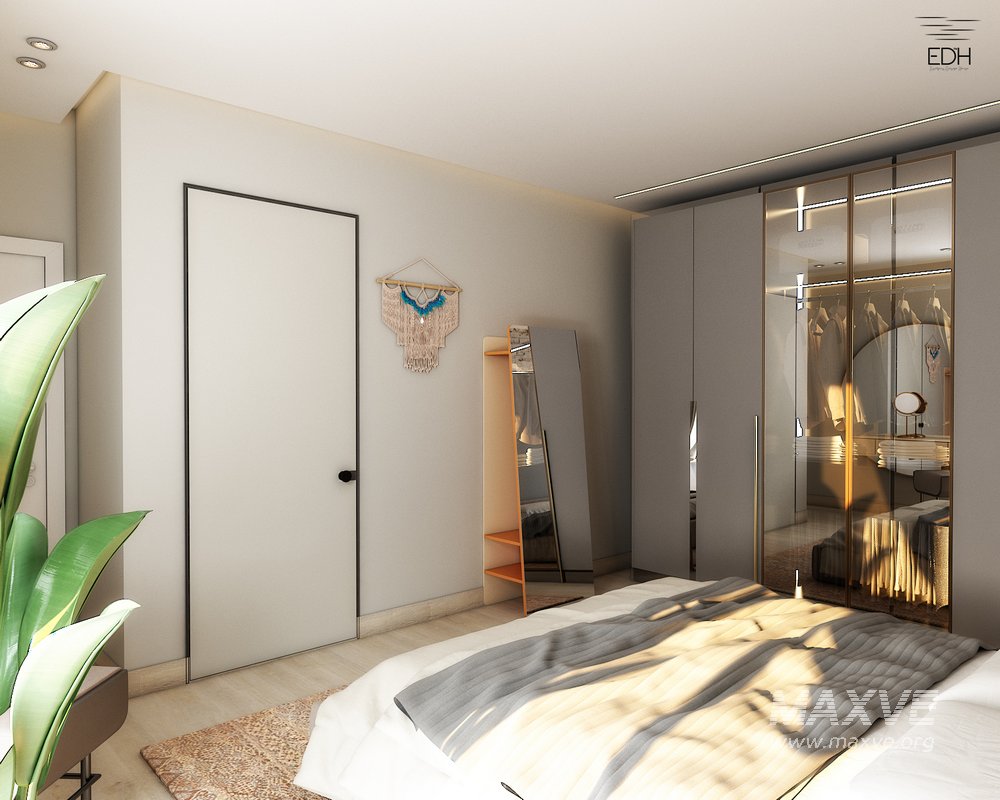 3D Bedroom scene with brick wall - Image 5