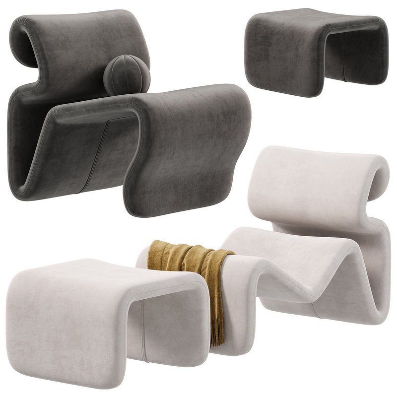 Artilleriet Etcetera Fabric Lounge Chair and Footstool crassevig - Image 3