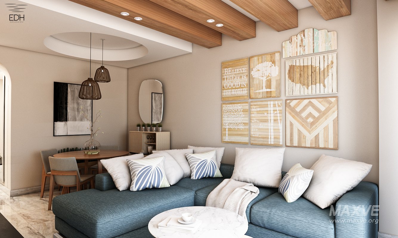 3D Scene of a cozy tiny Reception with dining table , Kitchen, and Entrance Lobby - Image 1