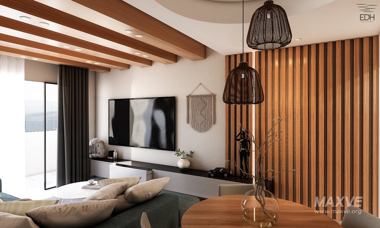 3D Scene of a cozy tiny Reception with dining table , Kitchen, and Entrance Lobby - Image 5