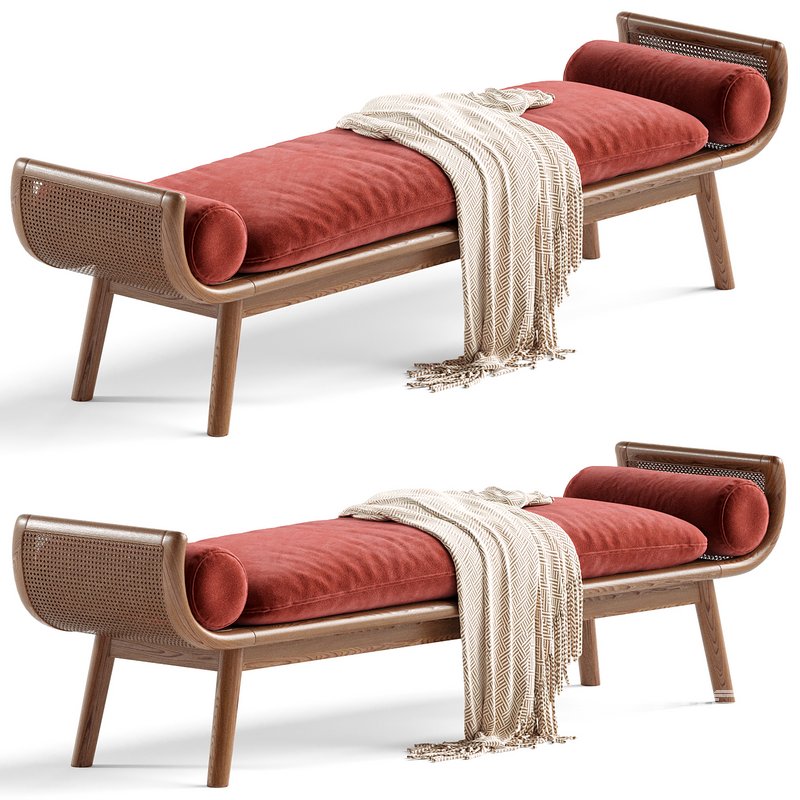 With Arms Backless Wood Upholstered Scandinavian Bedroom Bench - Image 1