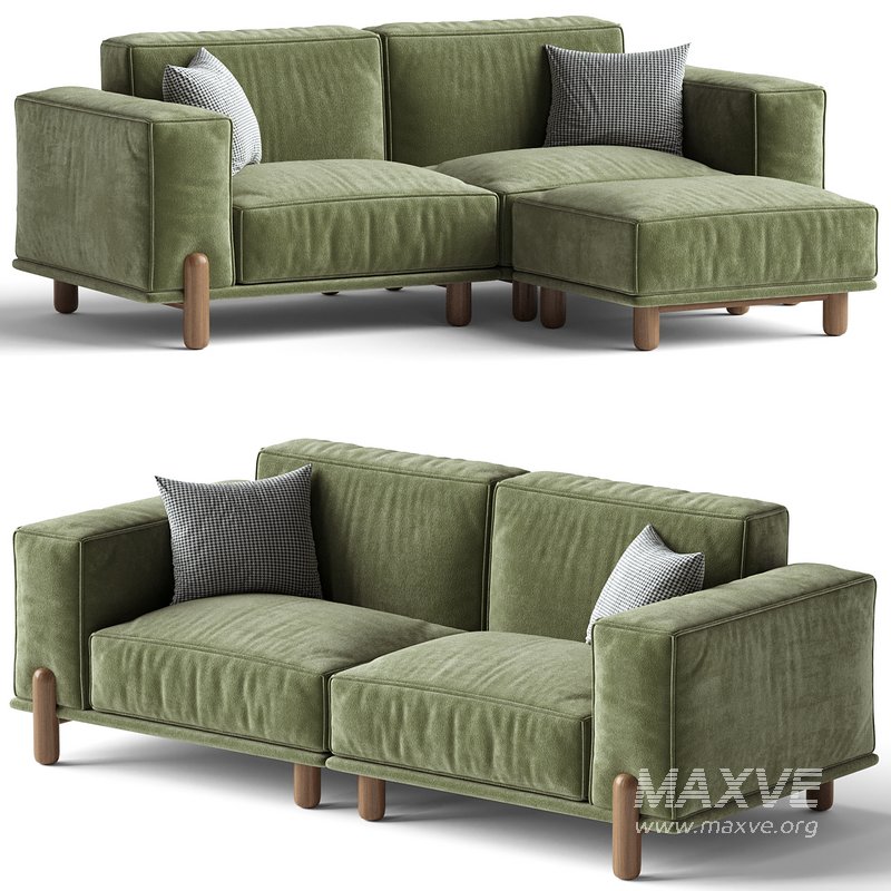 Cuboid Corduroy Fabric Dark Green Sectional Sofa 220 cm - Image 1