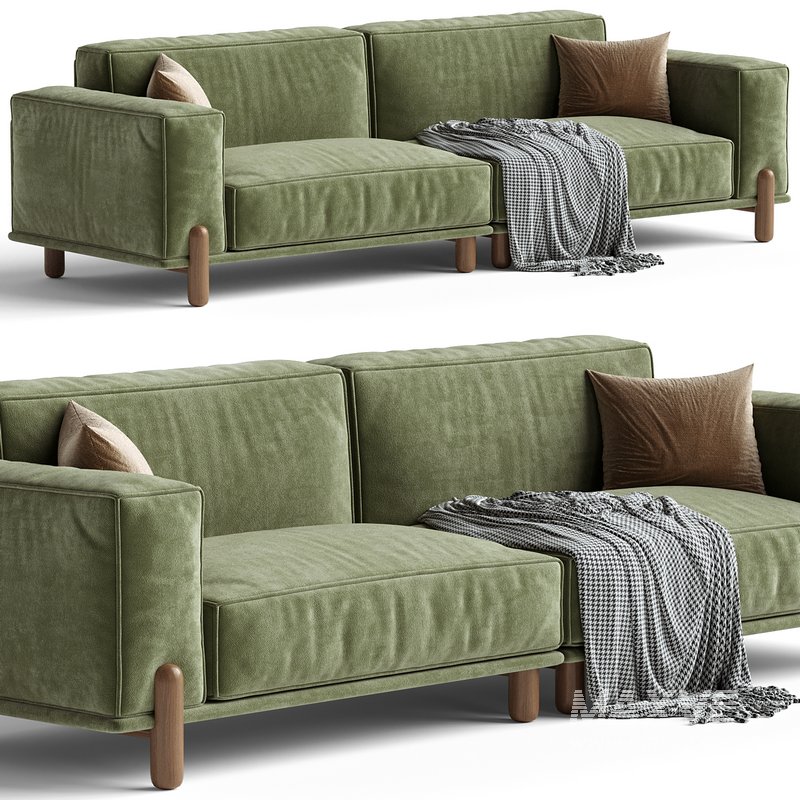 Cuboid Corduroy Fabric Dark Green Sectional Sofa - Image 1