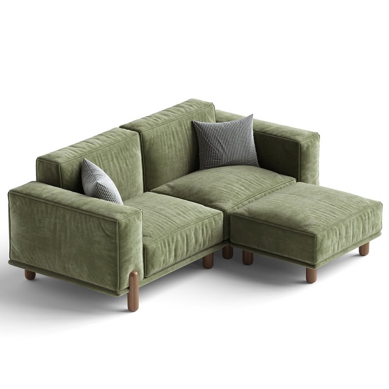 Cuboid Corduroy Fabric Dark Green Sectional Sofa 220 cm - Image 2