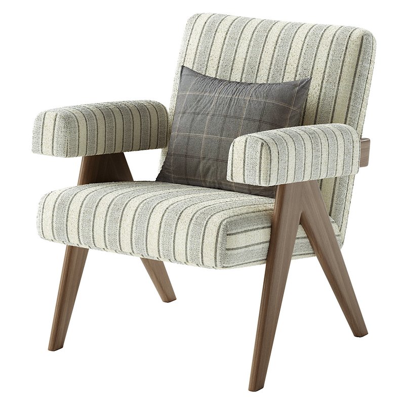 Boro Stripe Ashton Upholstered Teak Accent Chair - Image 1