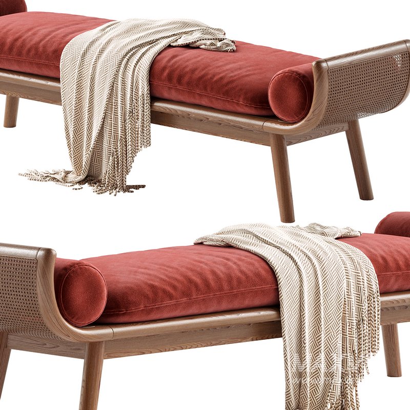 With Arms Backless Wood Upholstered Scandinavian Bedroom Bench - Image 2