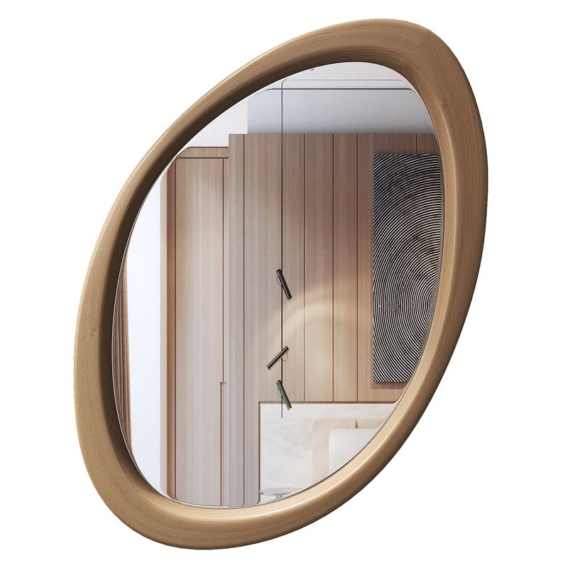 Asymmetrical Wooden Frame Mirror - Image 1