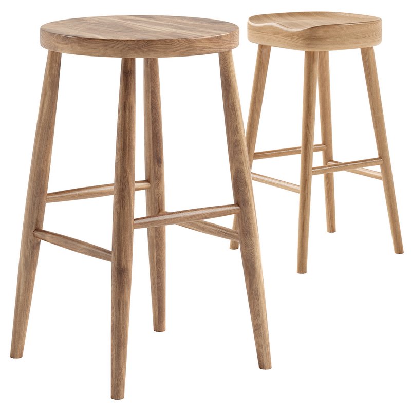 Mengwi Mango Wood Bar Stool & Weathered Oak Stool - Image 3