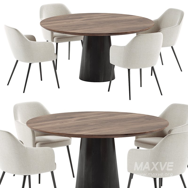 SOLIN armchair & Round walnut dining table Qone - Image 1