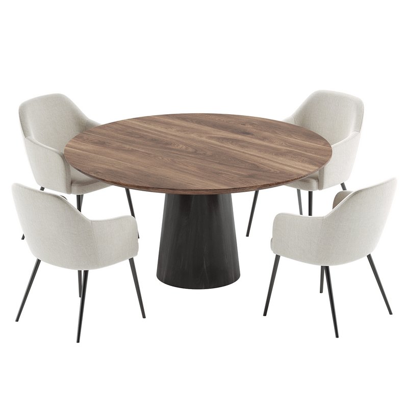 SOLIN armchair & Round walnut dining table Qone - Image 2