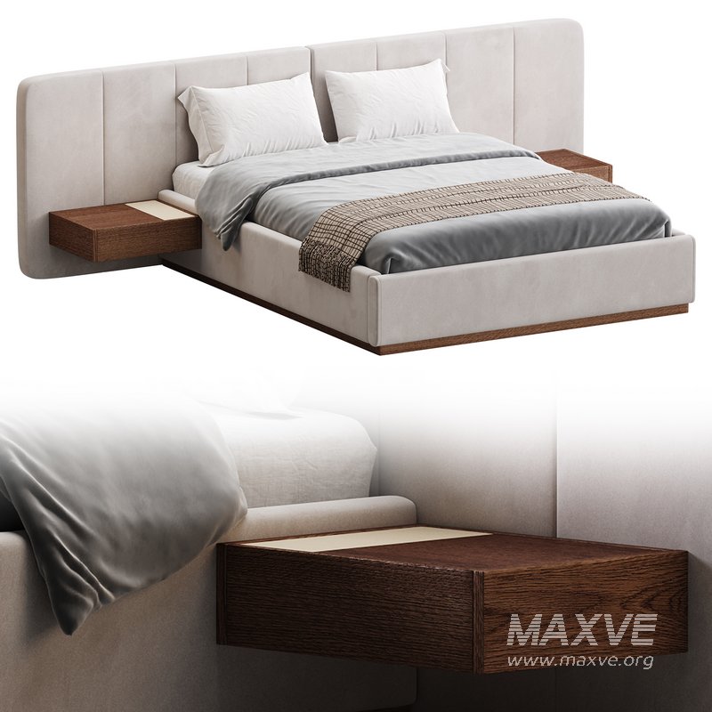 American Queen Size Bed Offered in Velvet with Floating Nightstands - Image 9