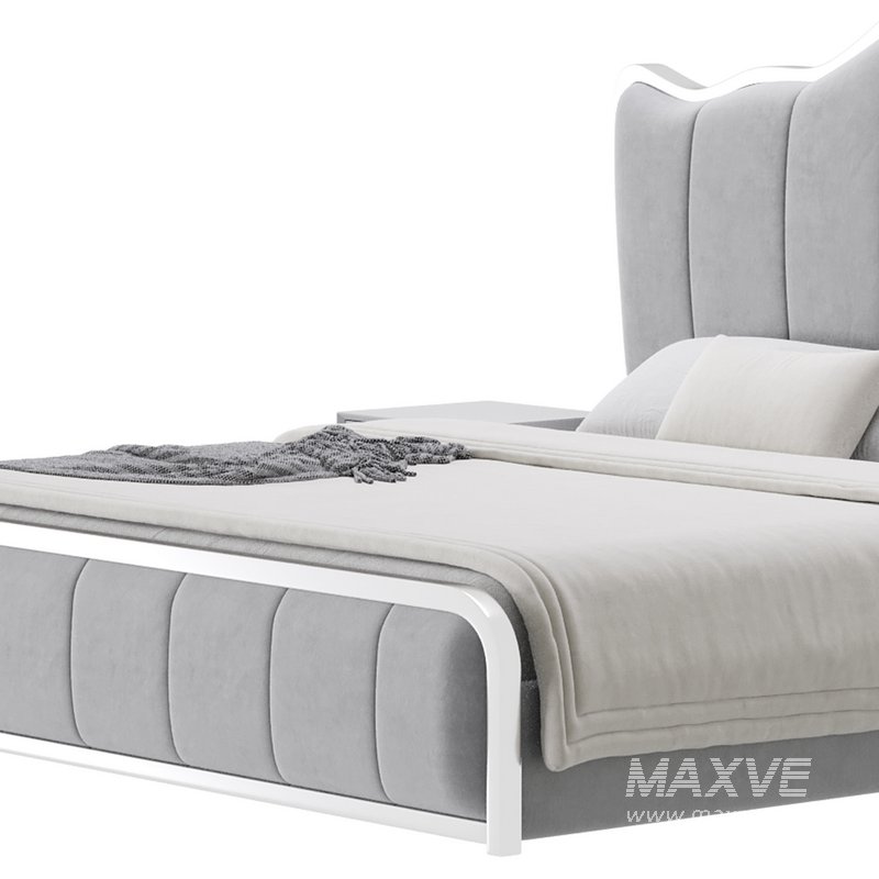 White Upholstered Bed with Headboard - Image 10