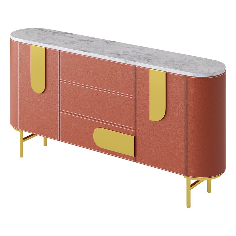 Modern Metal Sideboard Credenza with Three Drawers Narrow Size - Image 11