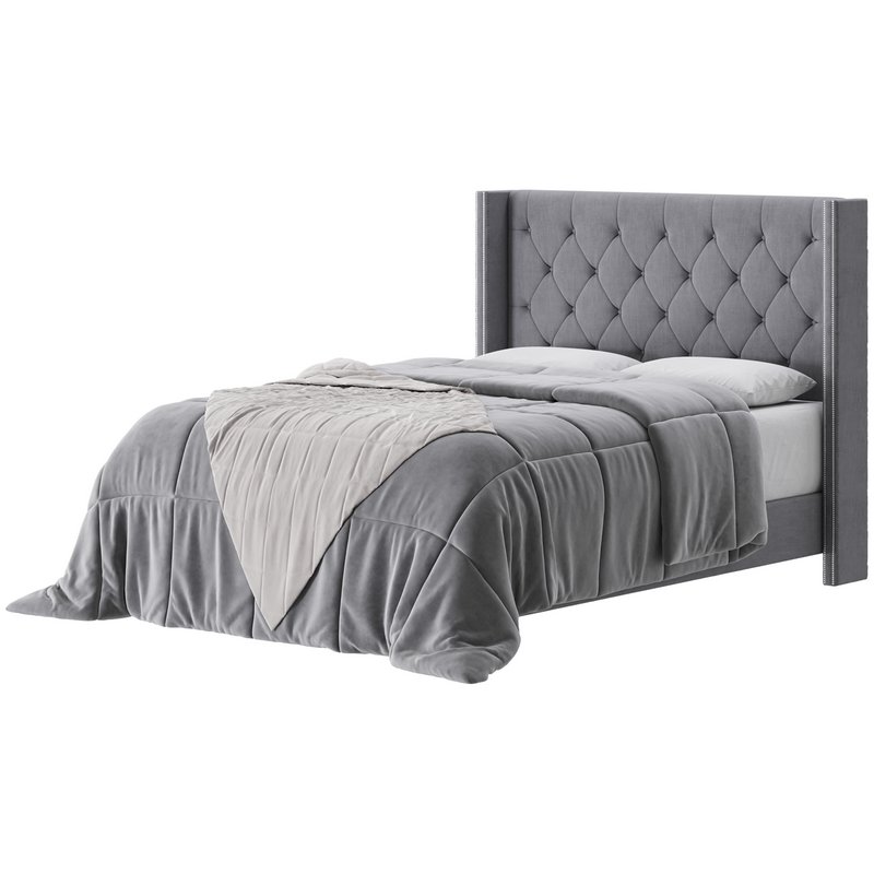 Fabric Low Profile Double Bed Frame with Nail Snaps - Image 11