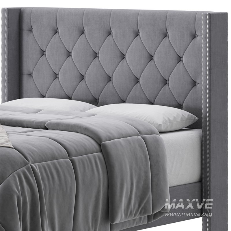 Fabric Low Profile Double Bed Frame with Nail Snaps - Image 12