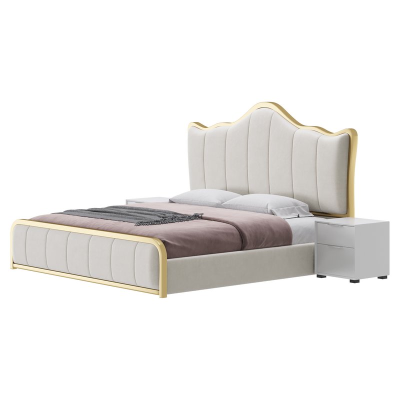White Upholstered Bed with Headboard - Image 11