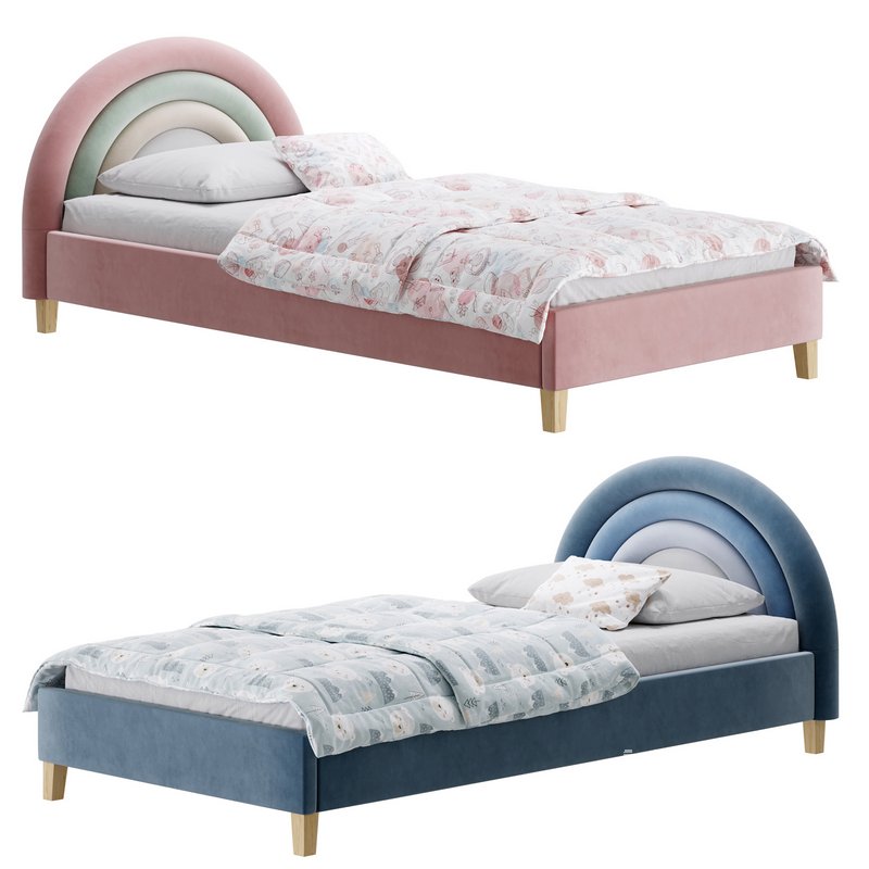 Rainbow Kids Velvet Finish Bed - Image 1