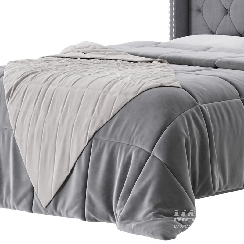 Fabric Low Profile Double Bed Frame with Nail Snaps - Image 13