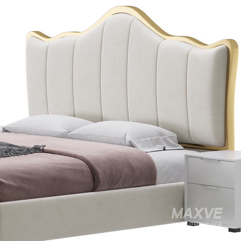 White Upholstered Bed with Headboard - Image 12