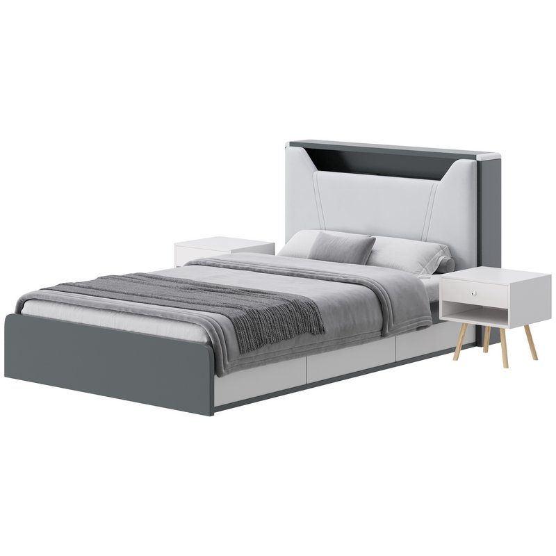 Gray Faux Leather Upholstered Bed - Image 13
