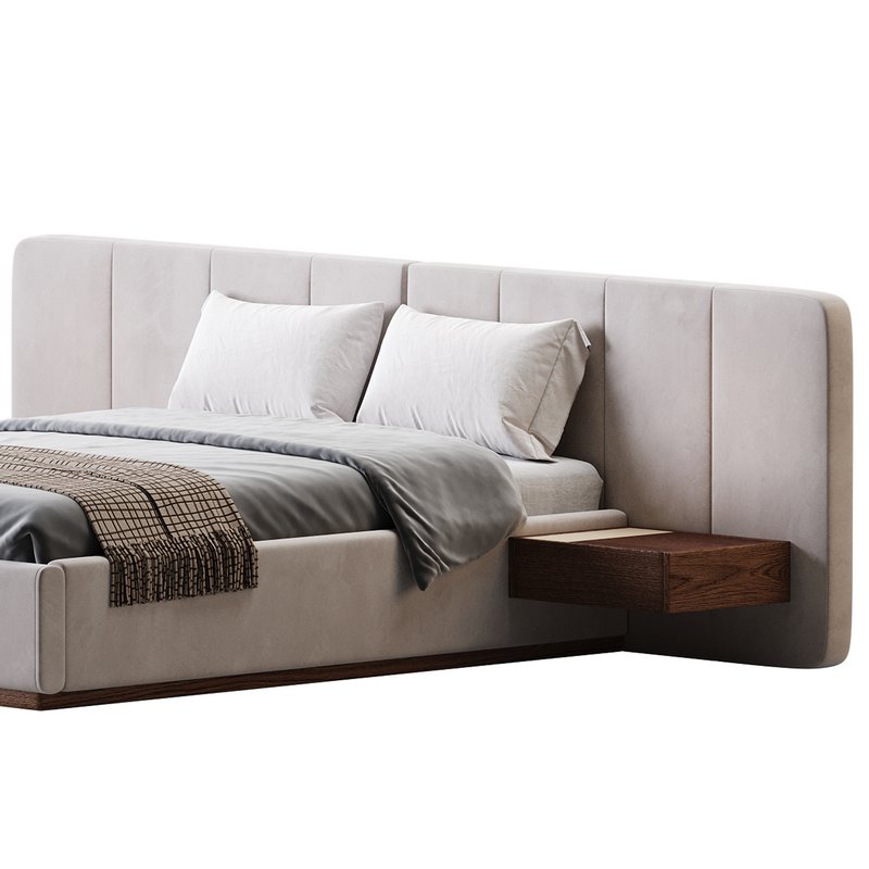 American Queen Size Bed Offered in Velvet with Floating Nightstands - Image 13