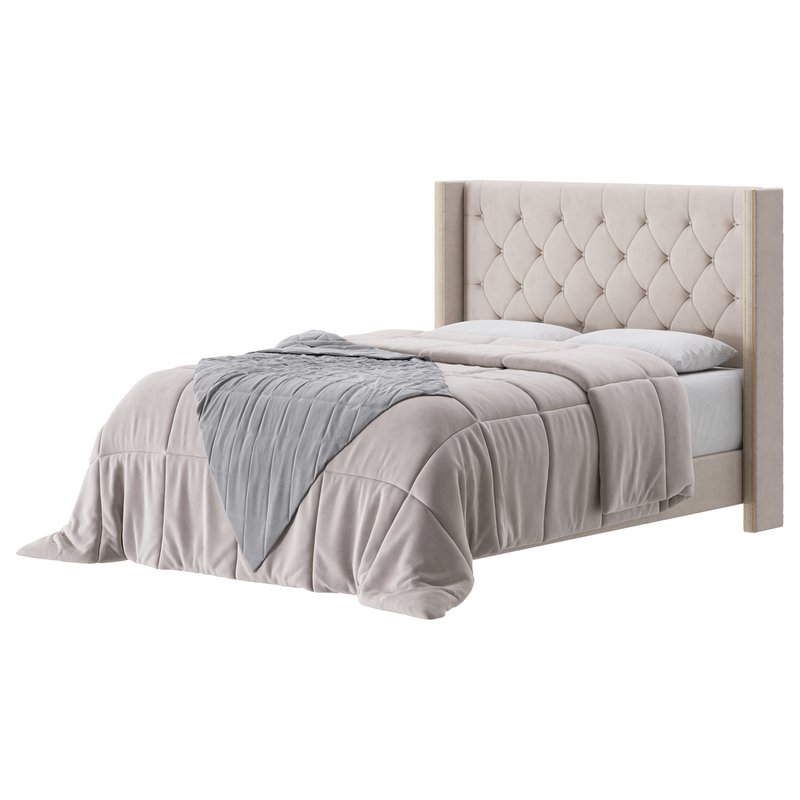 Fabric Low Profile Double Bed Frame with Nail Snaps - Image 14