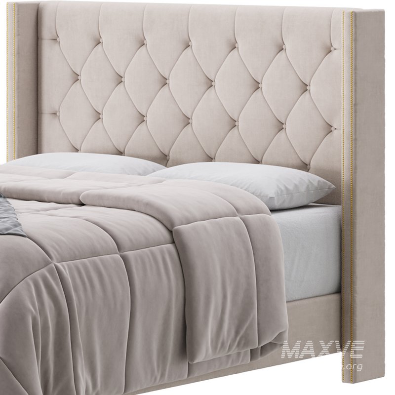 Fabric Low Profile Double Bed Frame with Nail Snaps - Image 15