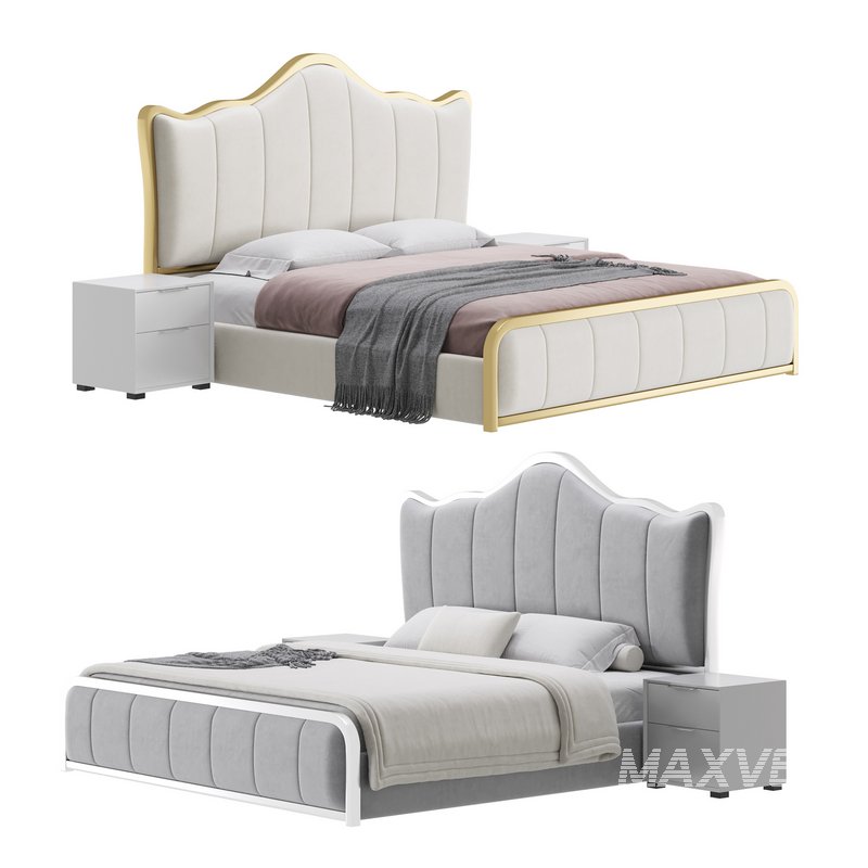 White Upholstered Bed with Headboard - Image 1