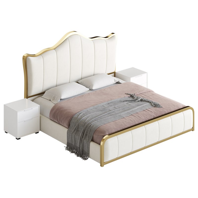 White Upholstered Bed with Headboard - Image 14