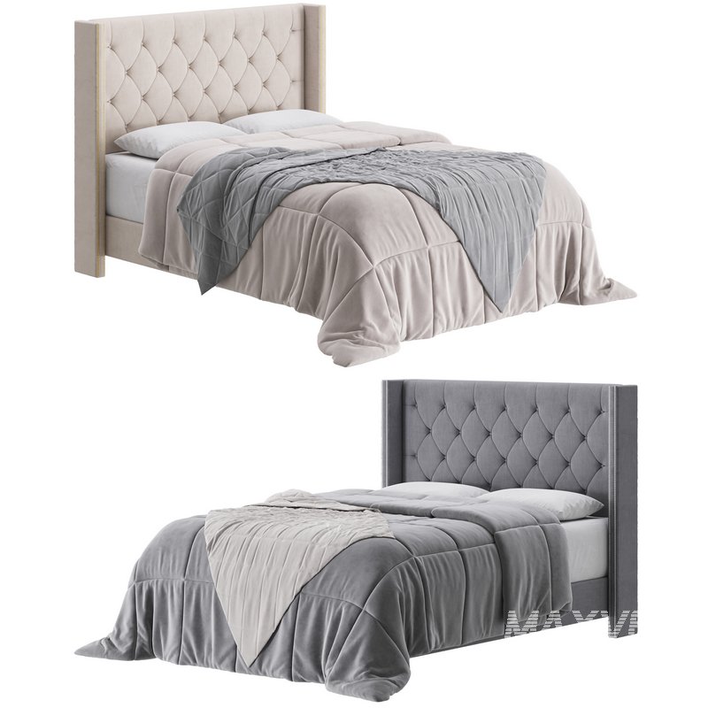 Fabric Low Profile Double Bed Frame with Nail Snaps - Image 1