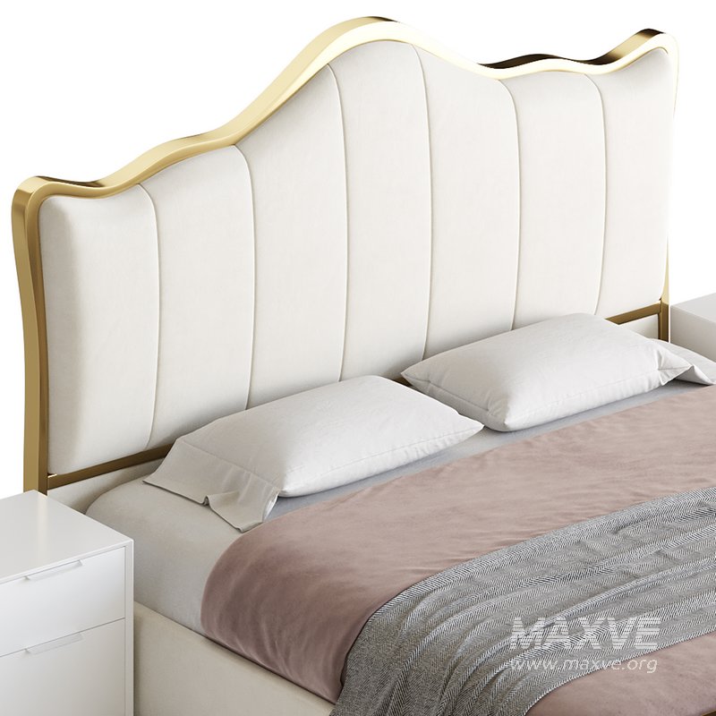 White Upholstered Bed with Headboard - Image 15