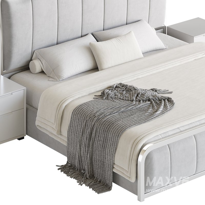 White Upholstered Bed with Headboard - Image 18