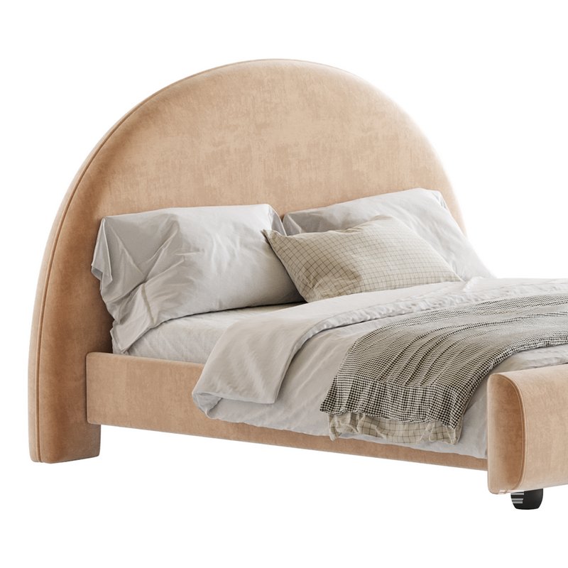 Desirae Flannelette Round Shaped Headboard Bed Frame King - Image 2