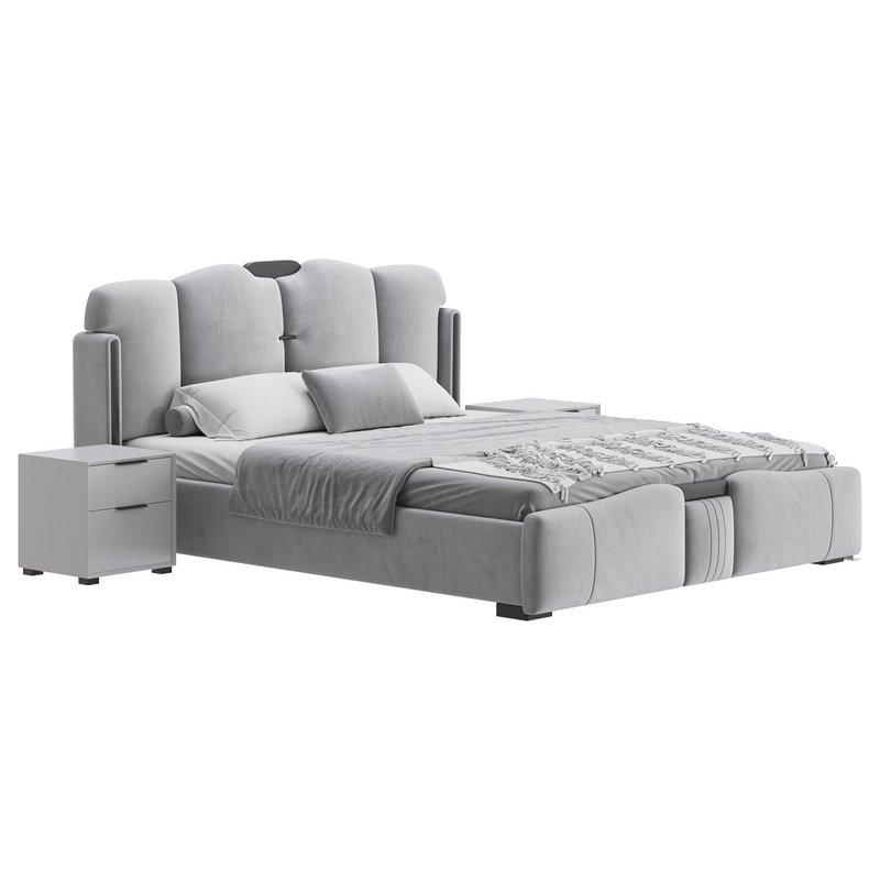 Modern Wingback Upholstered Headboard Bed - Image 2
