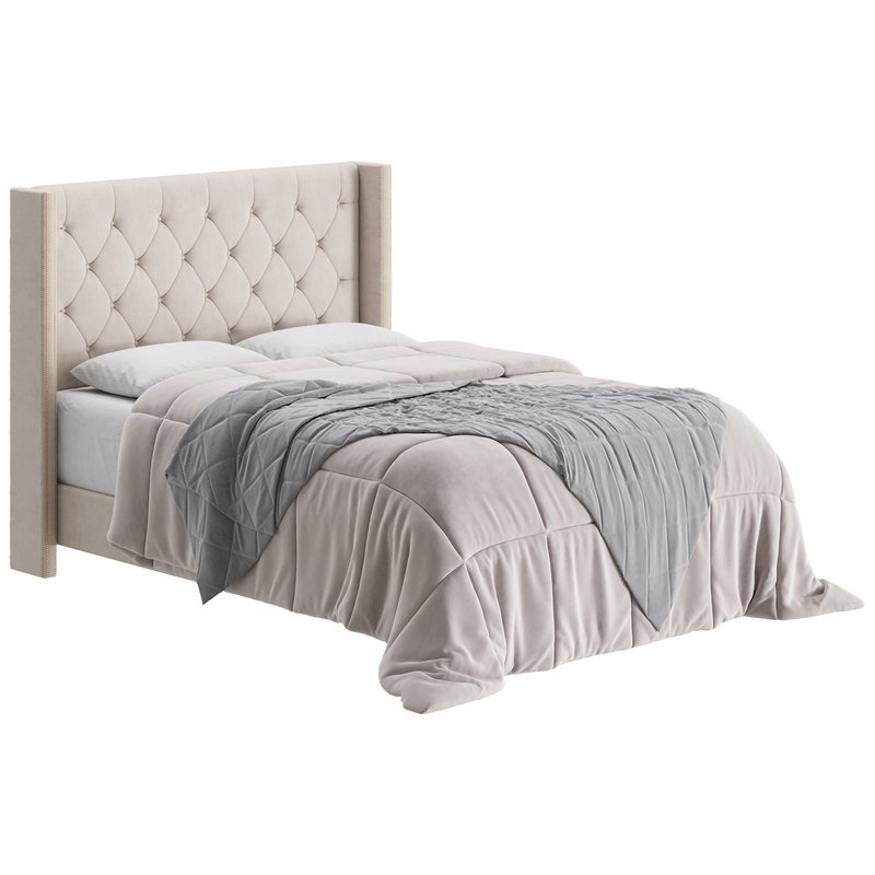 Fabric Low Profile Double Bed Frame with Nail Snaps - Image 2