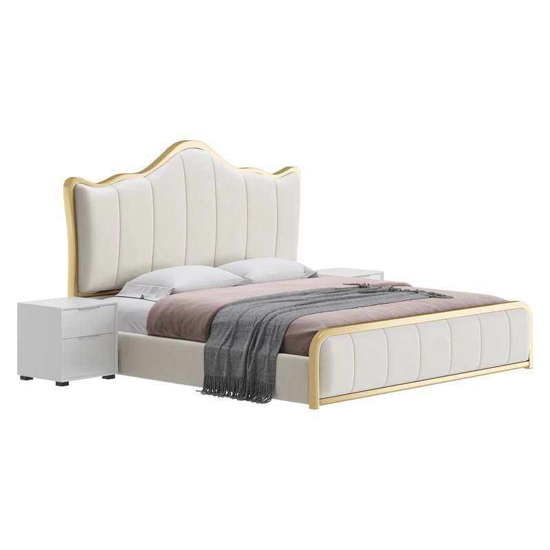 White Upholstered Bed with Headboard - Image 2