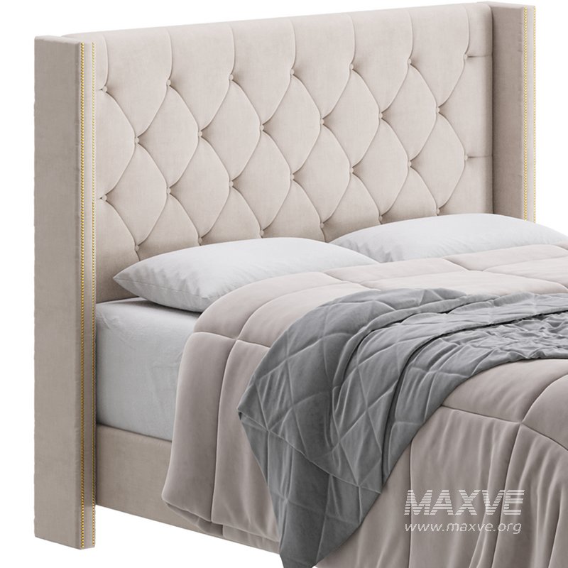 Fabric Low Profile Double Bed Frame with Nail Snaps - Image 4