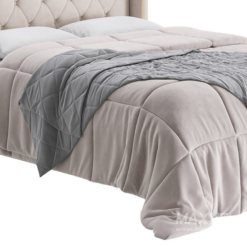 Fabric Low Profile Double Bed Frame with Nail Snaps - Image 3