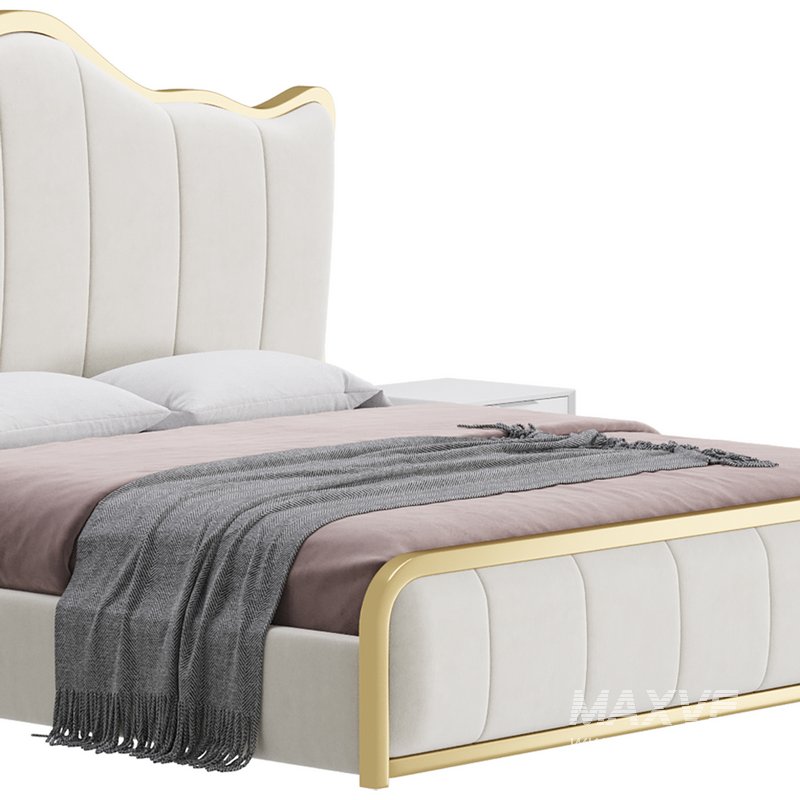 White Upholstered Bed with Headboard - Image 4