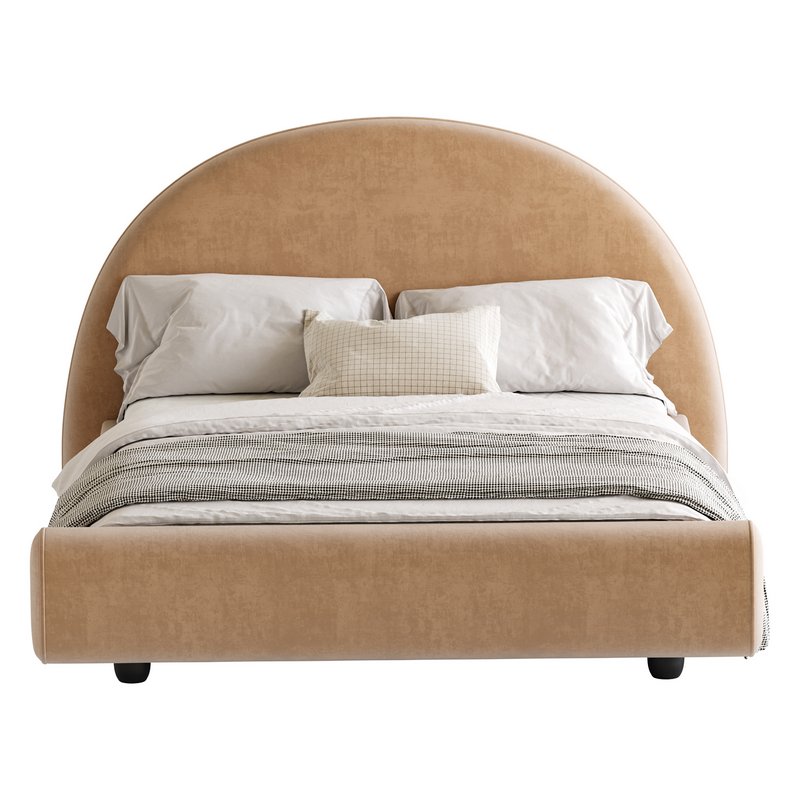 Desirae Flannelette Round Shaped Headboard Bed Frame King - Image 5