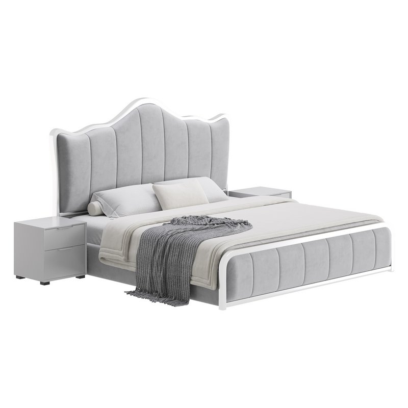 White Upholstered Bed with Headboard - Image 5