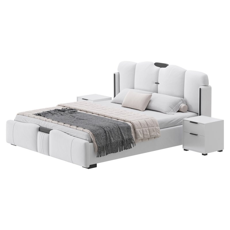 Modern Wingback Upholstered Headboard Bed - Image 5