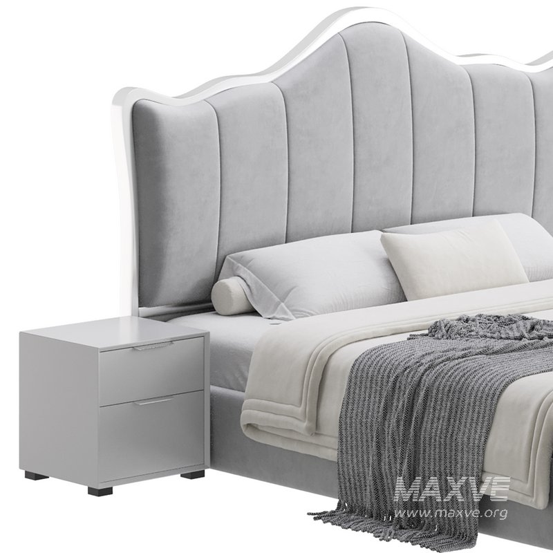 White Upholstered Bed with Headboard - Image 6
