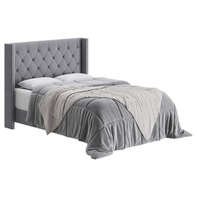 Fabric Low Profile Double Bed Frame with Nail Snaps - Image 7
