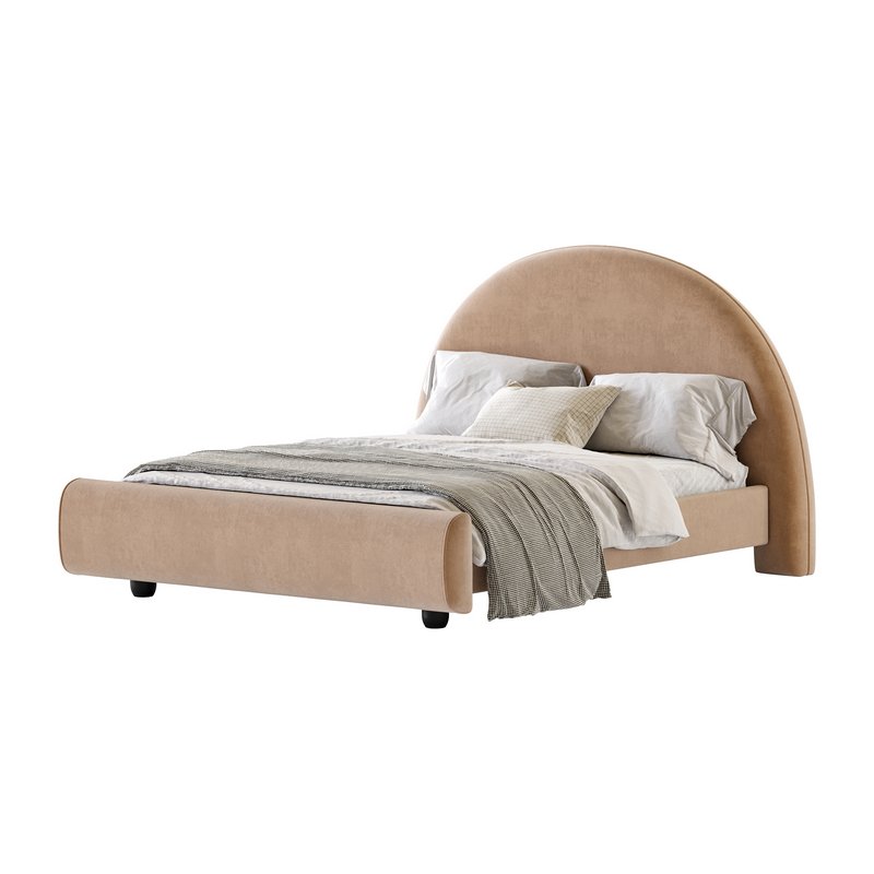 Desirae Flannelette Round Shaped Headboard Bed Frame King - Image 7